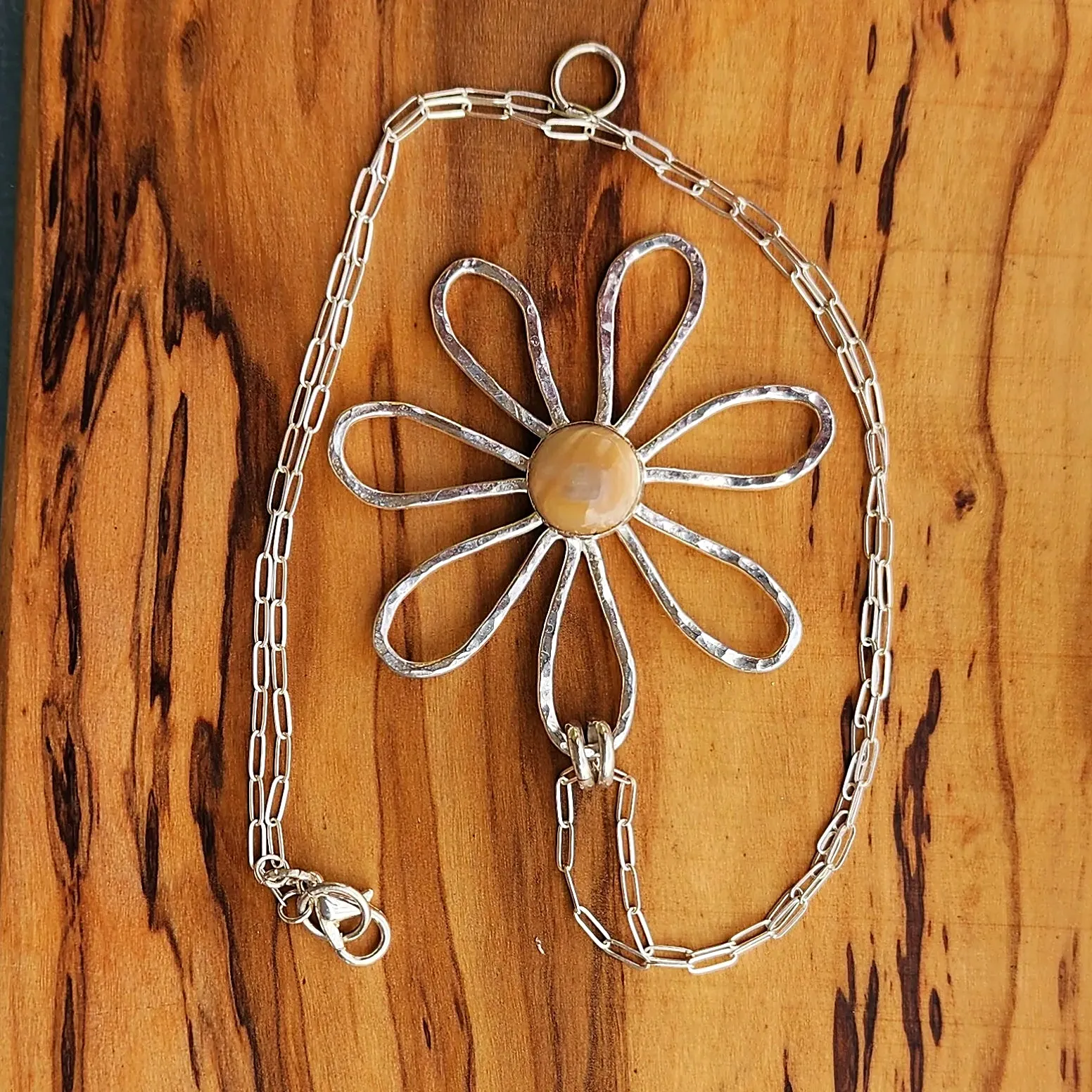 Handmade Sterling Silver Flower Pendant with Mother of Pearl – Nature-Inspired Jewelry