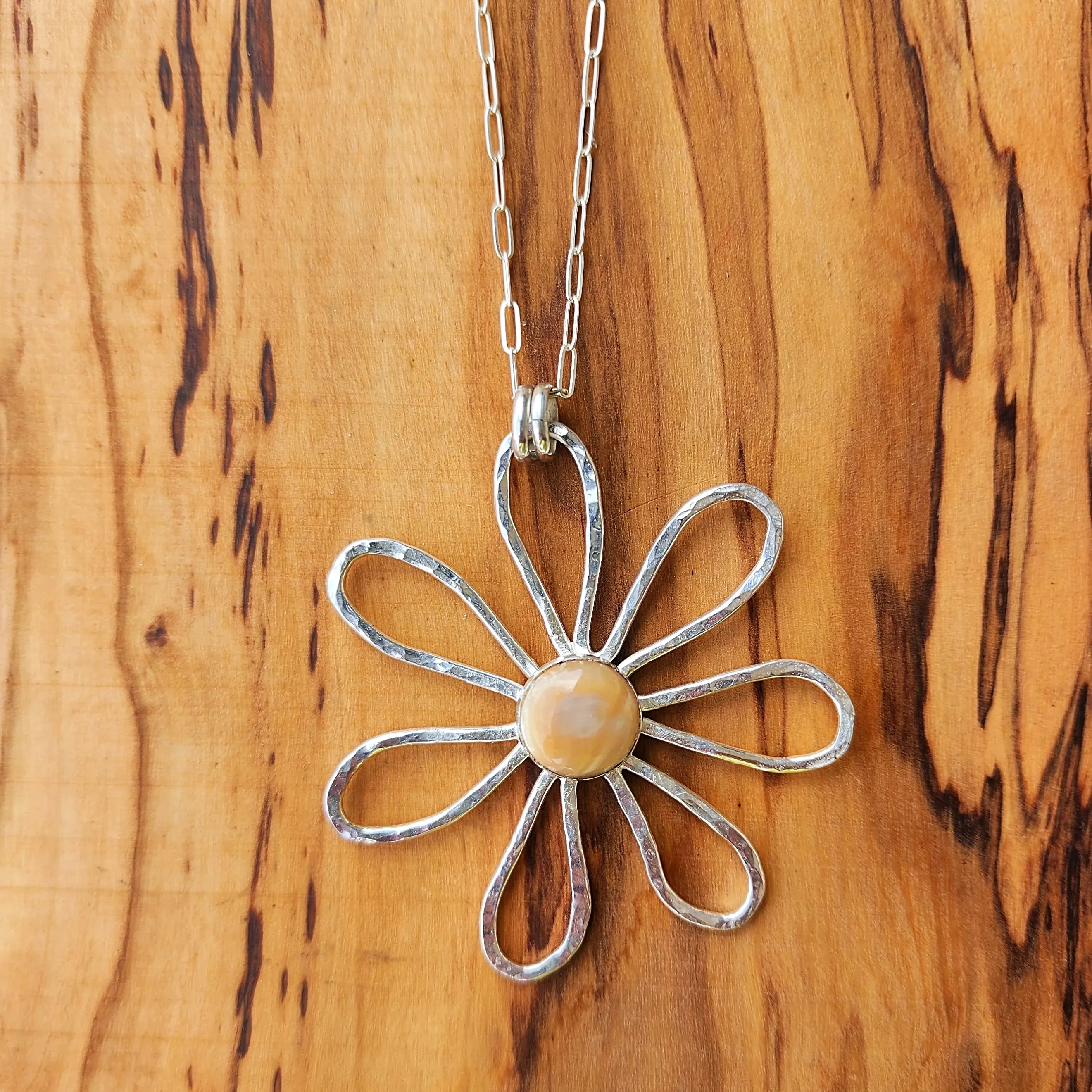 Handmade Sterling Silver Flower Pendant with Mother of Pearl – Nature-Inspired Jewelry