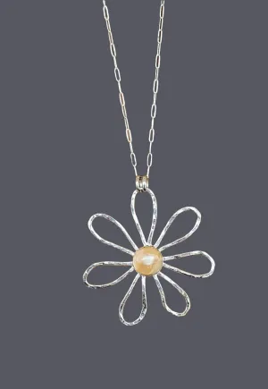 Handmade Sterling Silver Flower Pendant with Mother of Pearl – Nature-Inspired Jewelry