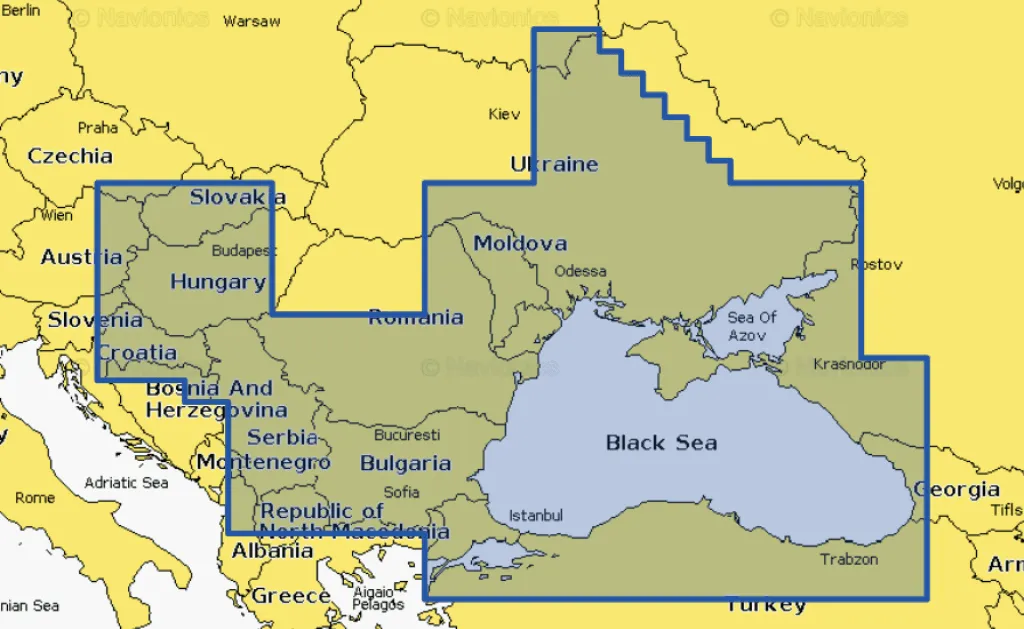 Harta Navionics  pentru sonar Delta Dunarii, Marea Neagra, Marea Azov