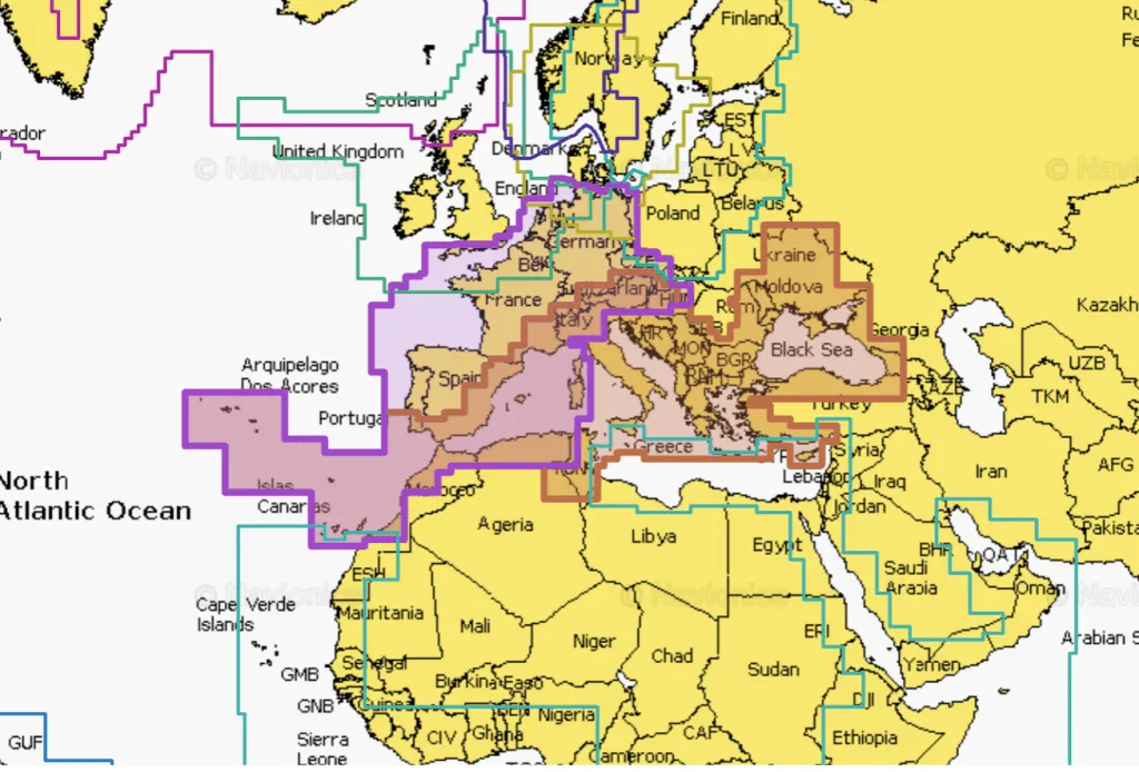 Harta Navionics Platinum  Delta Dunarii, Marea Mediterana & Marea Neagra Large