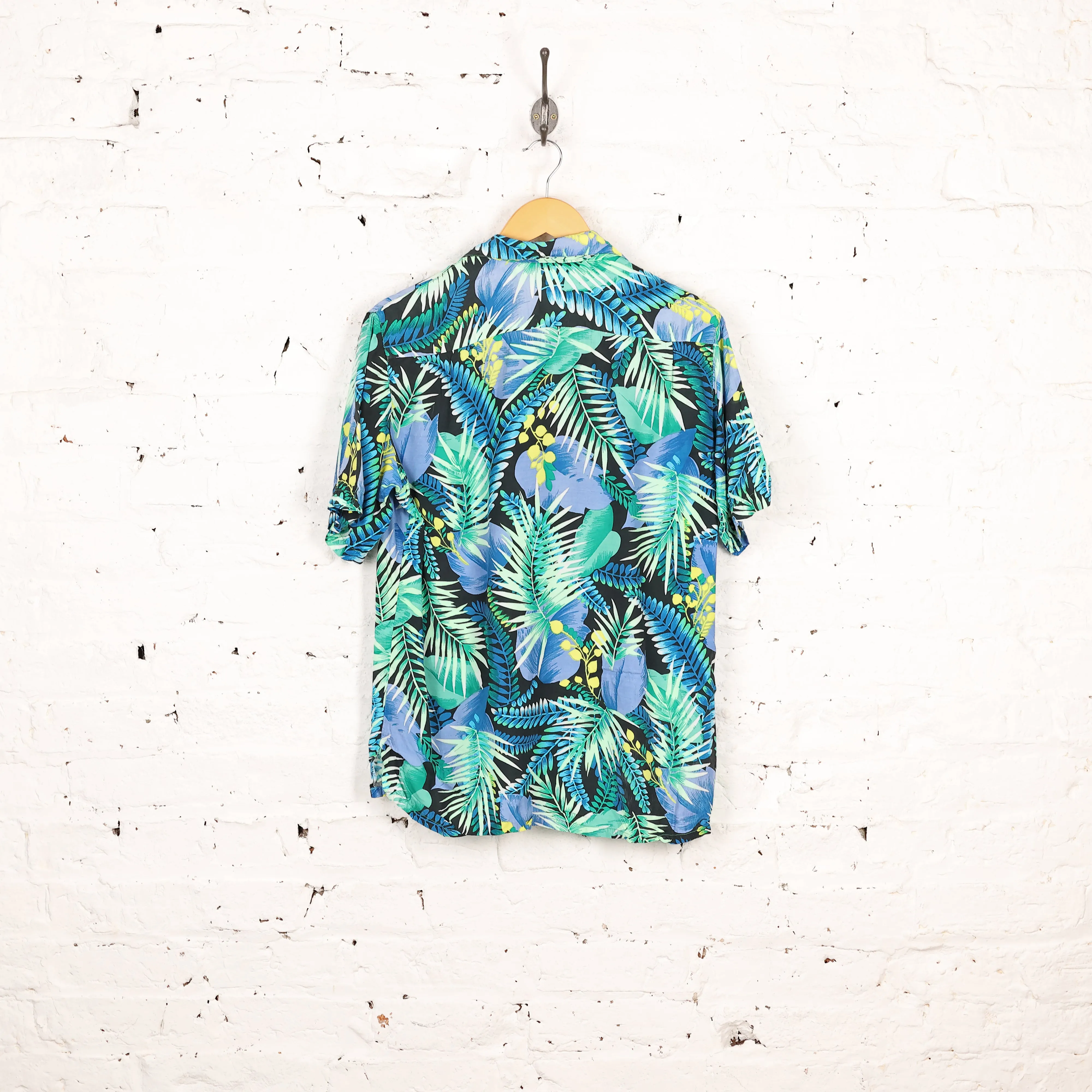 Hawaiian Leaves Pattern Shirt - Blue - M