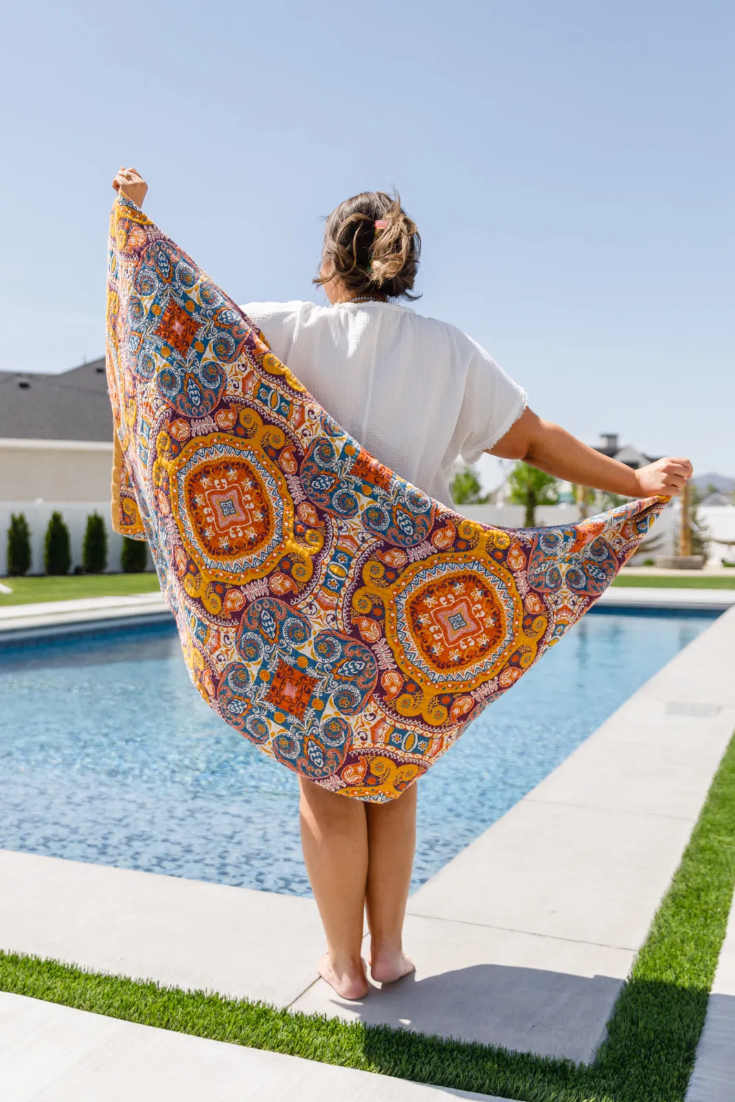 Hazel Blues® |  Luxury Beach Towel in Boho Medallions