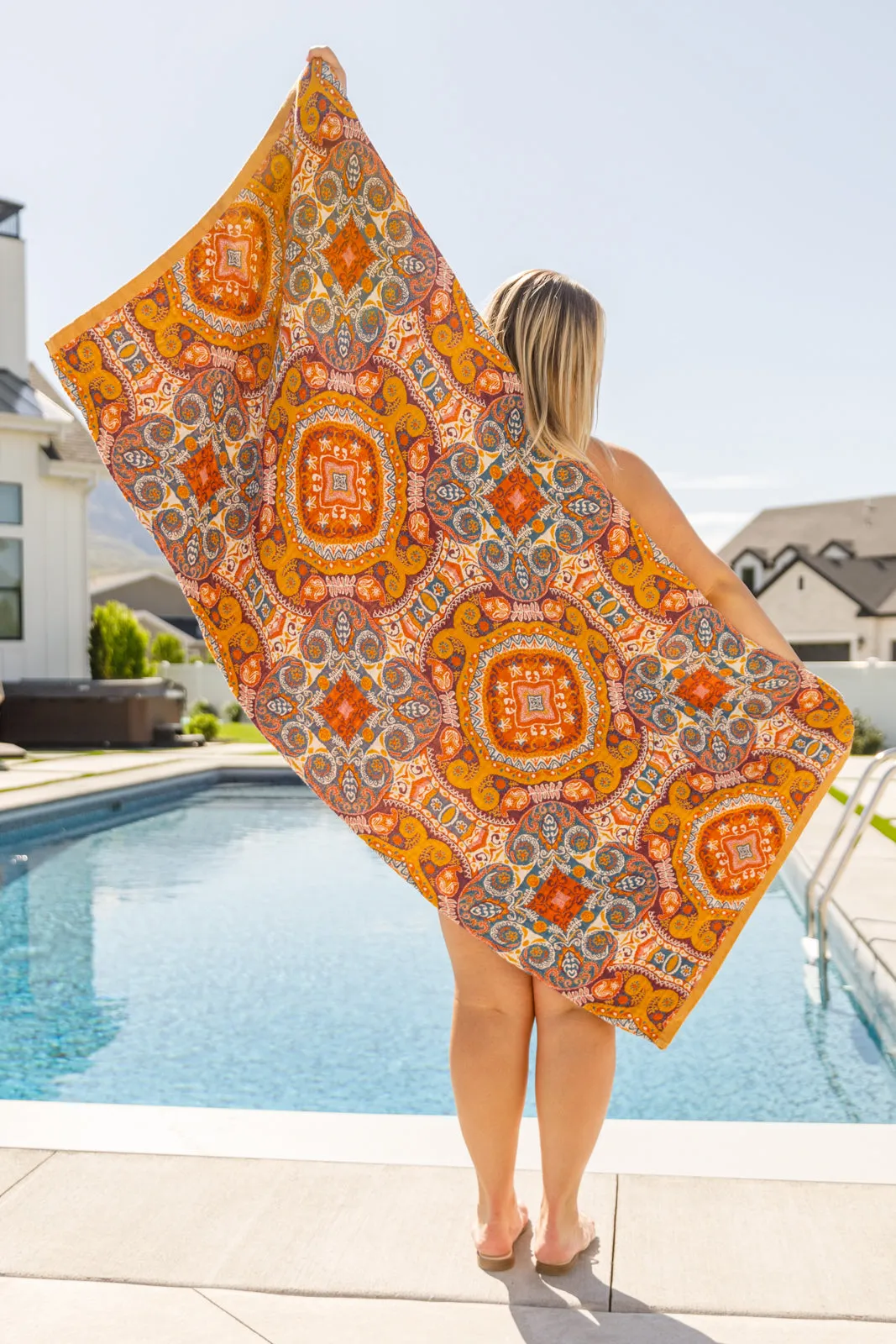 Hazel Blues® |  Luxury Beach Towel in Boho Medallions