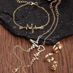 Heart Beat Bracelets & Rings Set