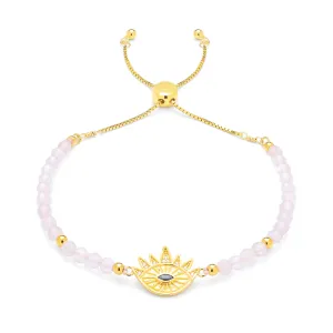 Heart Healing Evil Eye Bracelet, Rose Quartz with Sapphire, 18k Gold