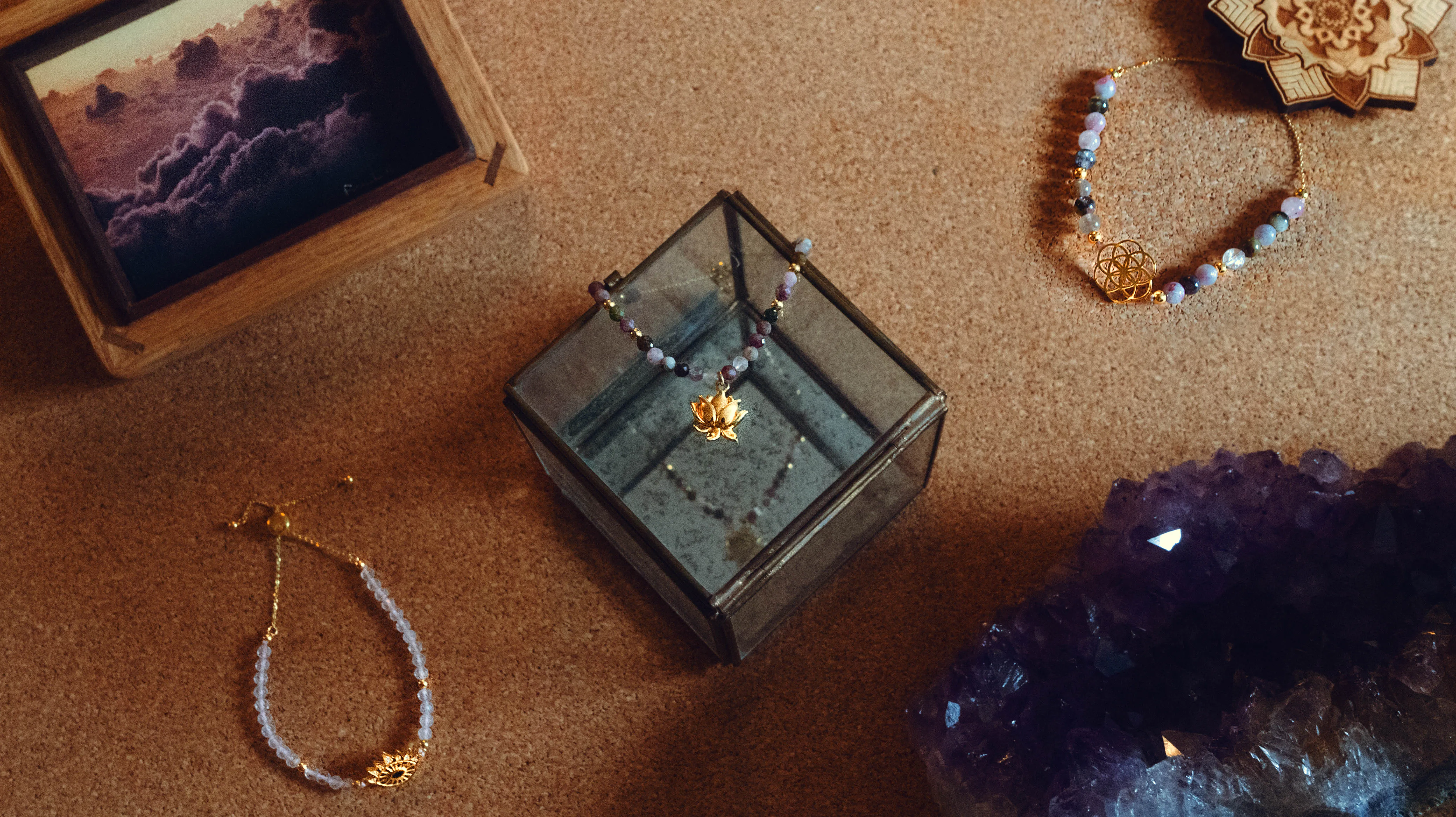 Heart Healing Evil Eye Bracelet, Rose Quartz with Sapphire, 18k Gold