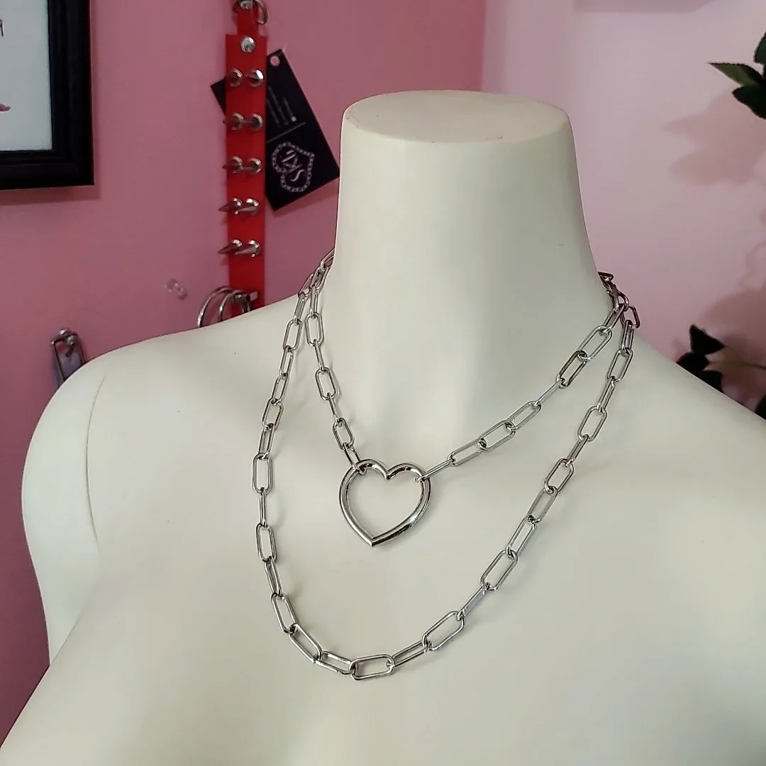 Heart ring double chain necklace