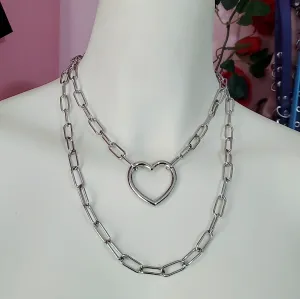 Heart ring double chain necklace