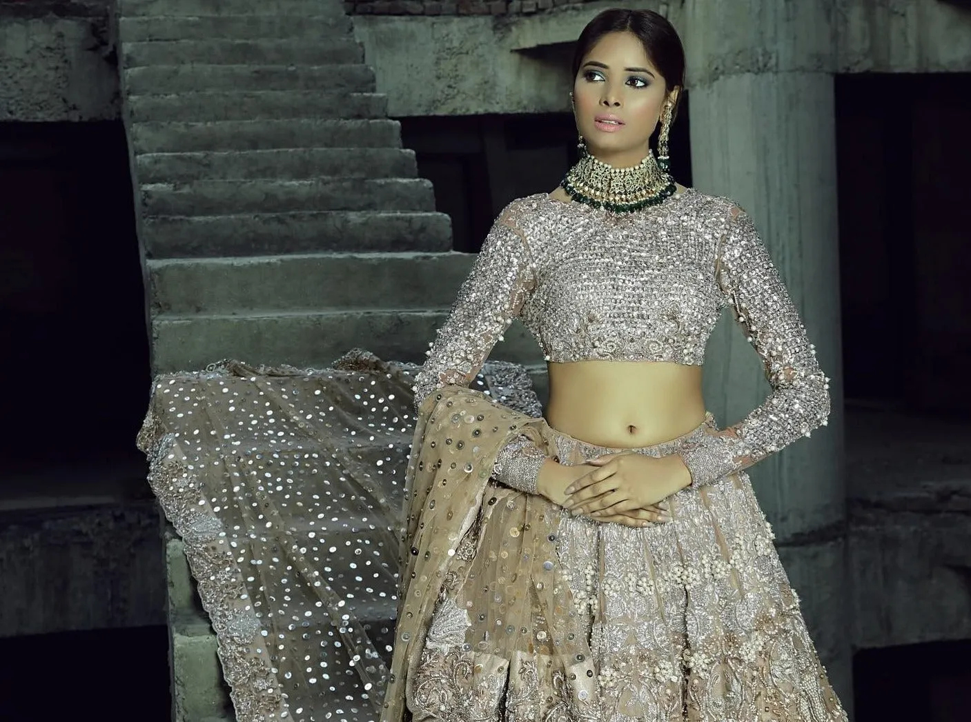 Heavy Silver Grey Lehenga Choli for Indian Bridal Wear