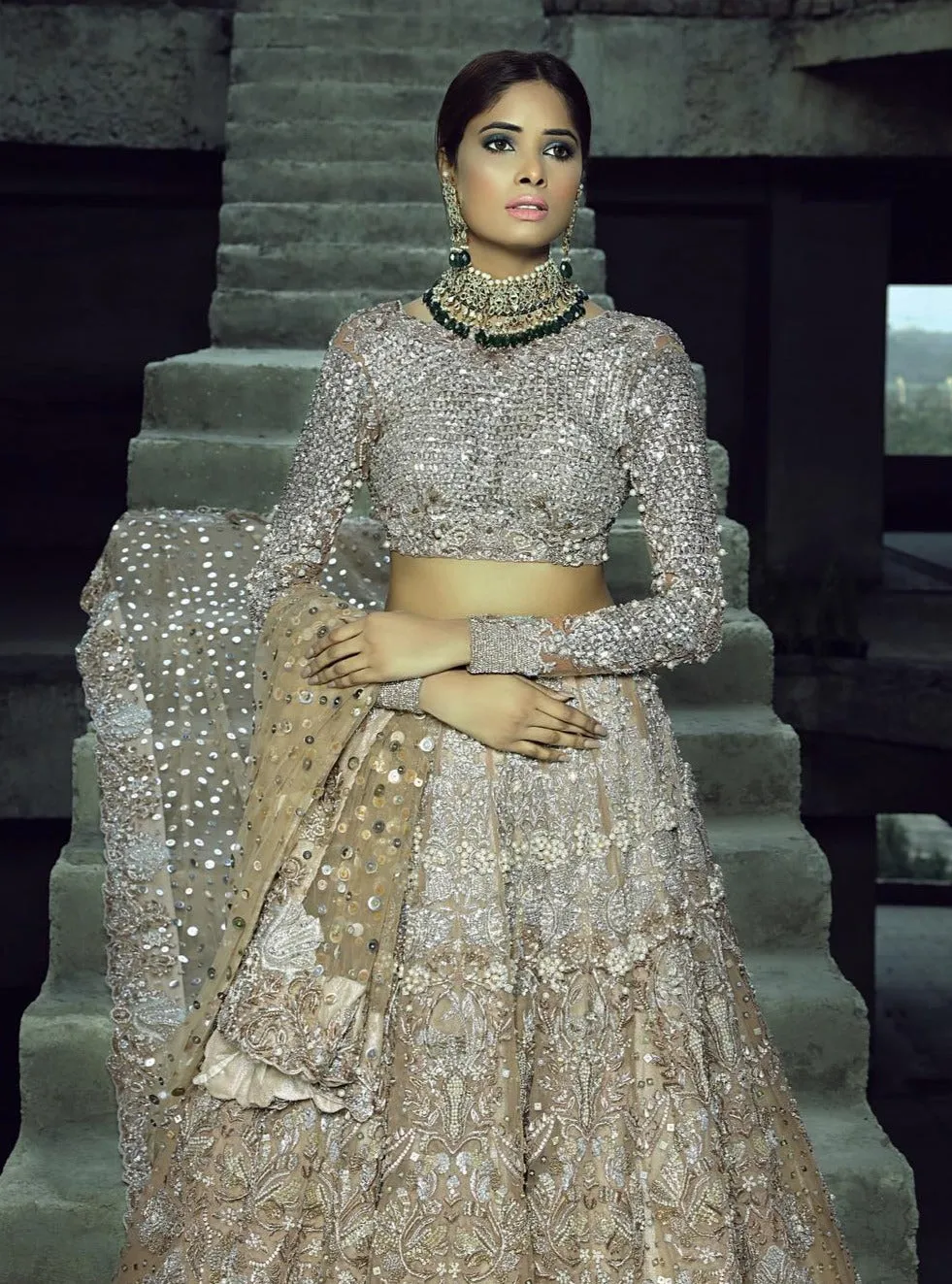 Heavy Silver Grey Lehenga Choli for Indian Bridal Wear
