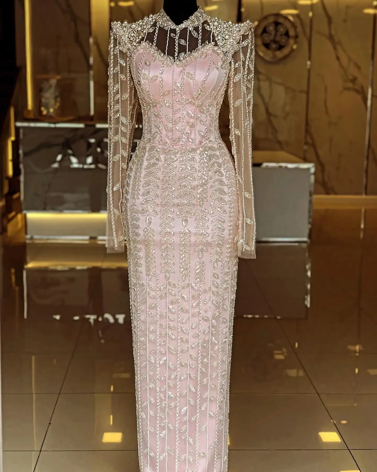 HELEN Luxury Cream Long Sleeves Evening Dress for Women