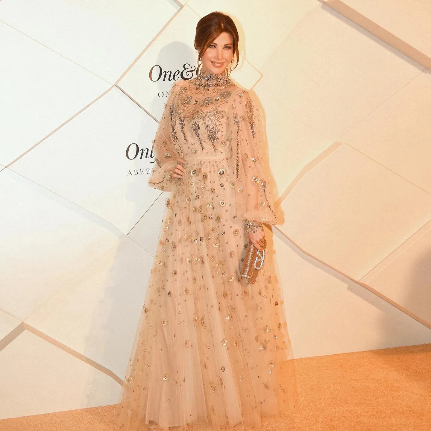 HELEN Luxury Elegant Long Sleeves Champagne Evening Dress