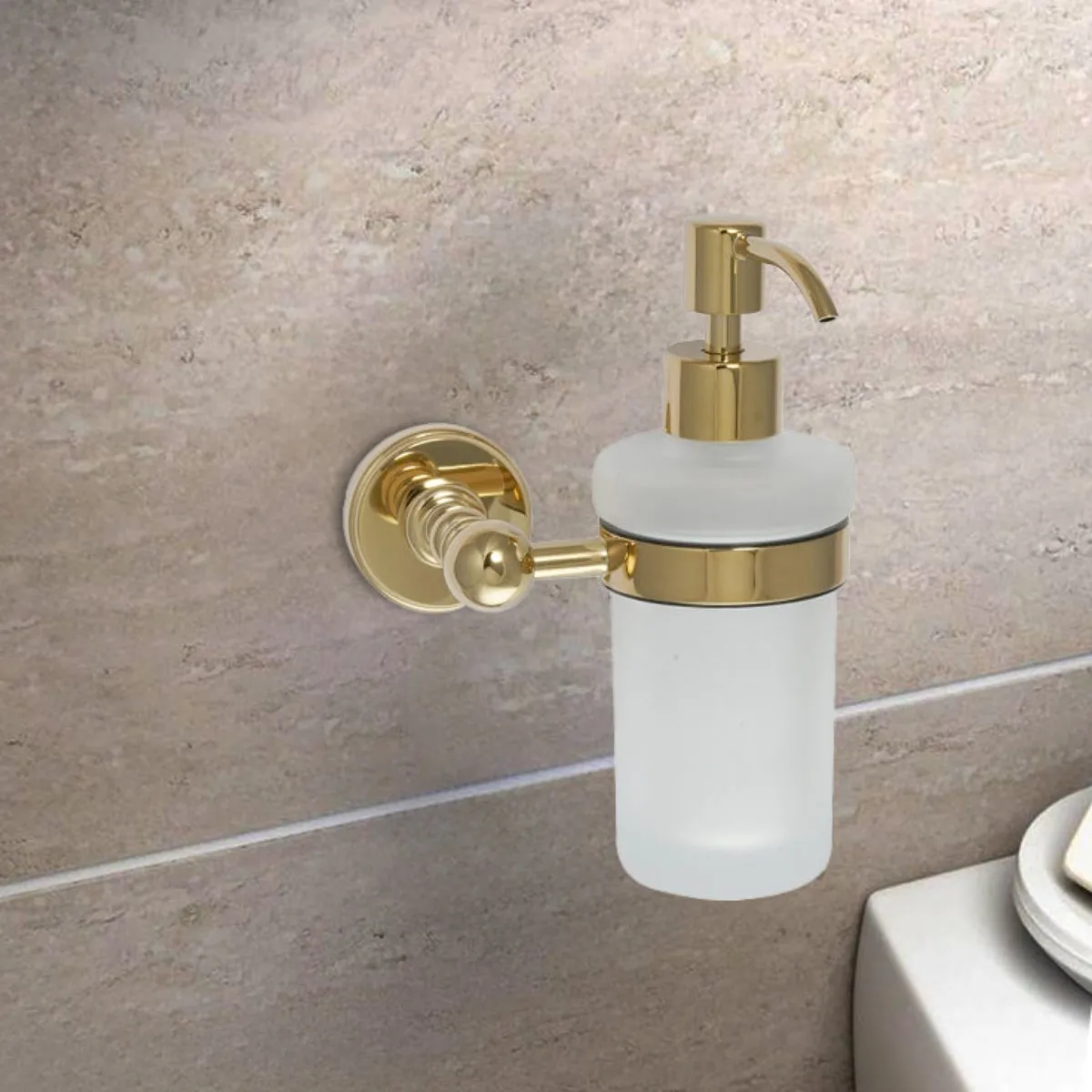 Hera Antique Brass Soap Dispenser with Frosted Glass