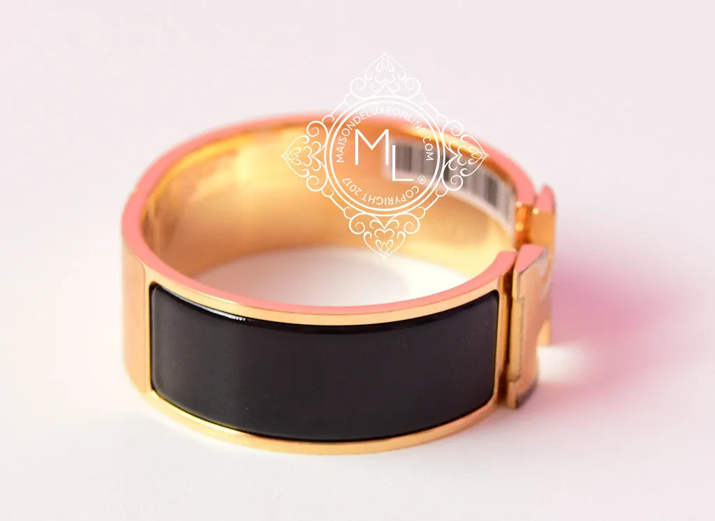 Hermes Black Wide Clic Clac Gold Hardware Bracelet PM