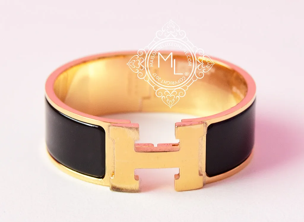 Hermes Black Wide Clic Clac Gold Hardware Bracelet PM