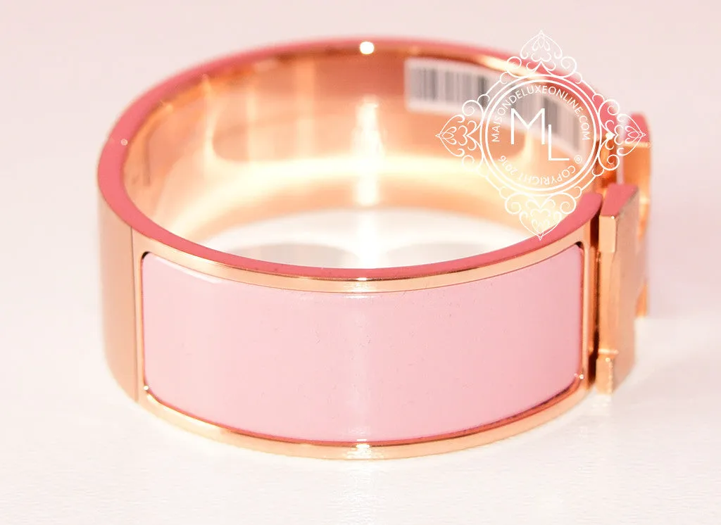 Hermes Rose Nacarat Pink Clic Clac Rose Gold Hardware Bracelet PM