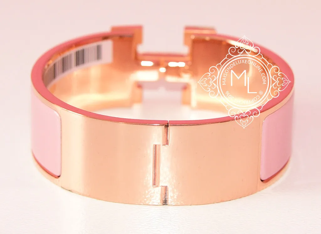 Hermes Rose Nacarat Pink Clic Clac Rose Gold Hardware Bracelet PM