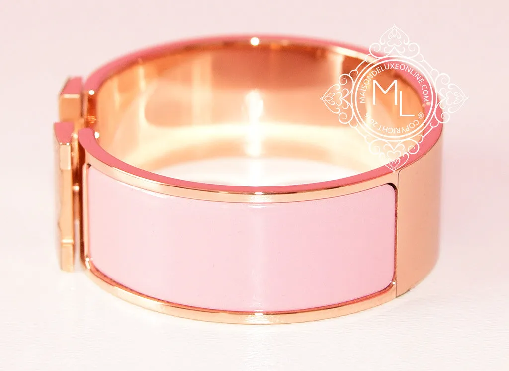 Hermes Rose Nacarat Pink Clic Clac Rose Gold Hardware Bracelet PM