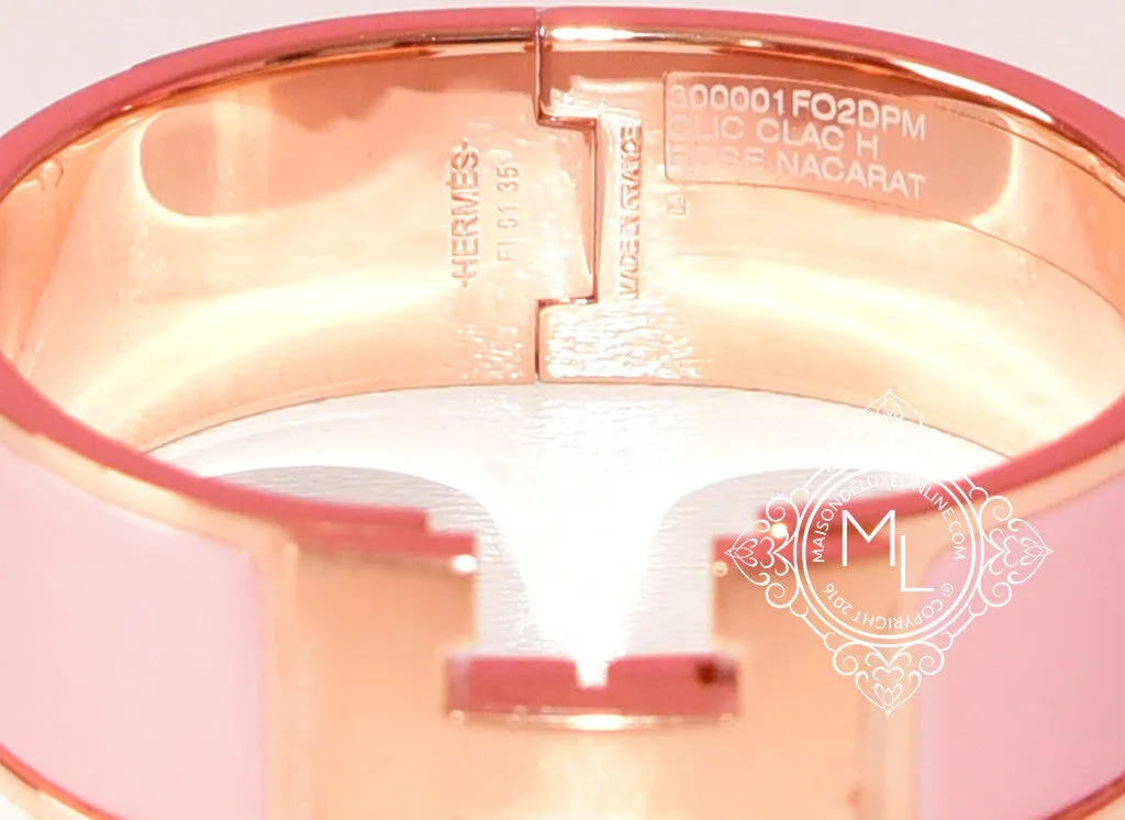 Hermes Rose Nacarat Pink Clic Clac Rose Gold Hardware Bracelet PM