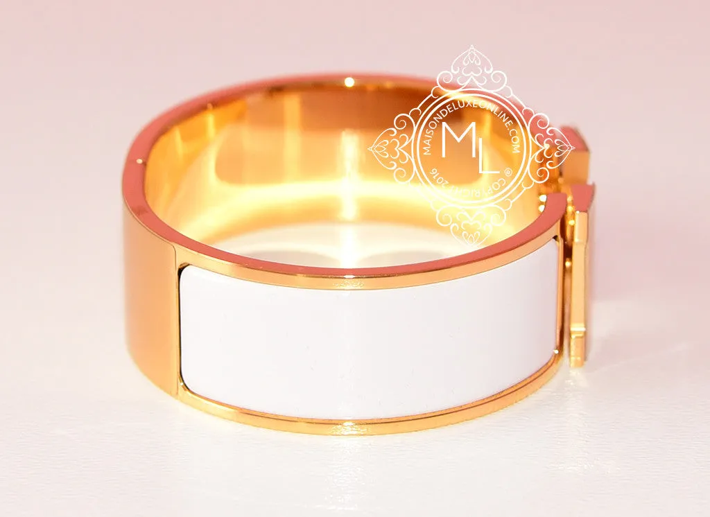 Hermes White Clic Clac Gold Hardware Bracelet PM