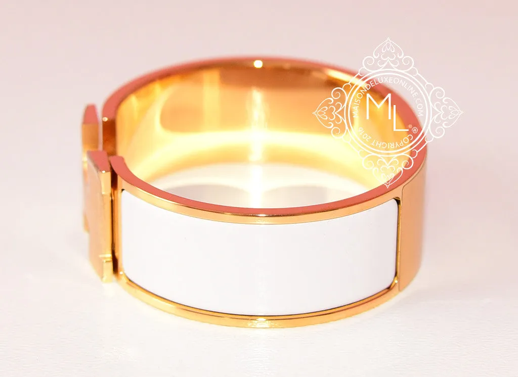 Hermes White Clic Clac Gold Hardware Bracelet PM