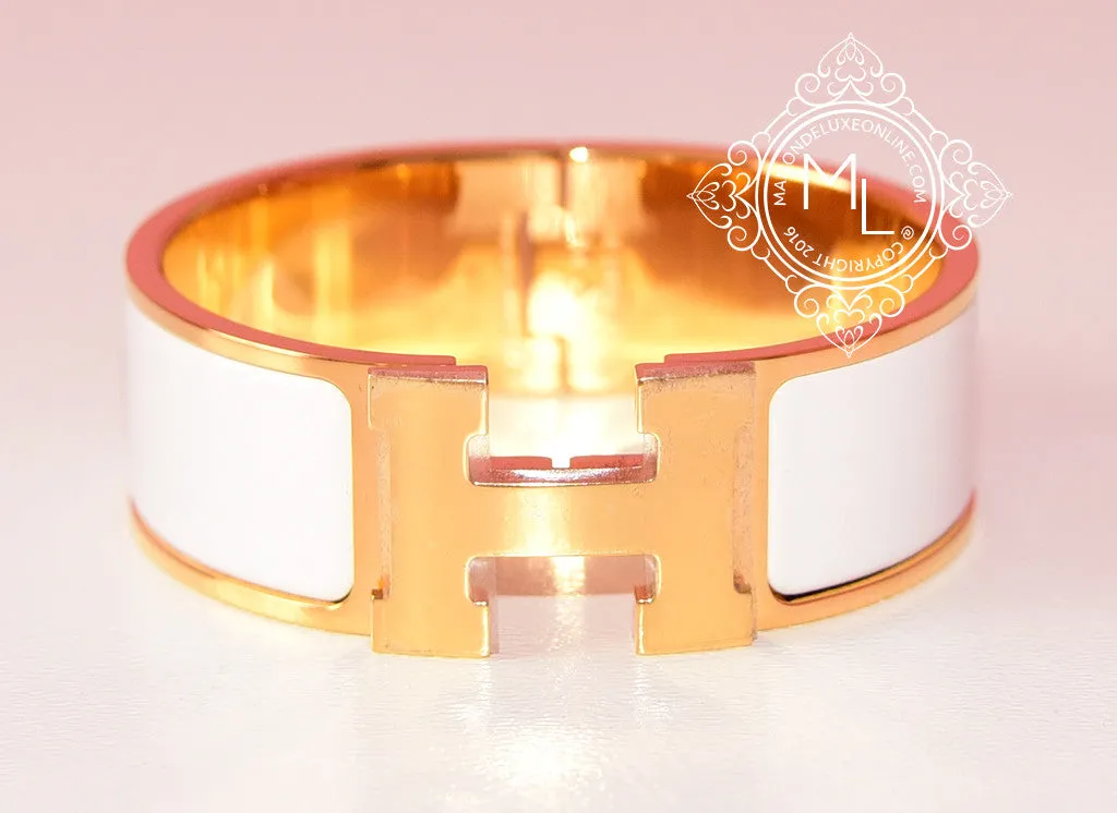 Hermes White Clic Clac Gold Hardware Bracelet PM
