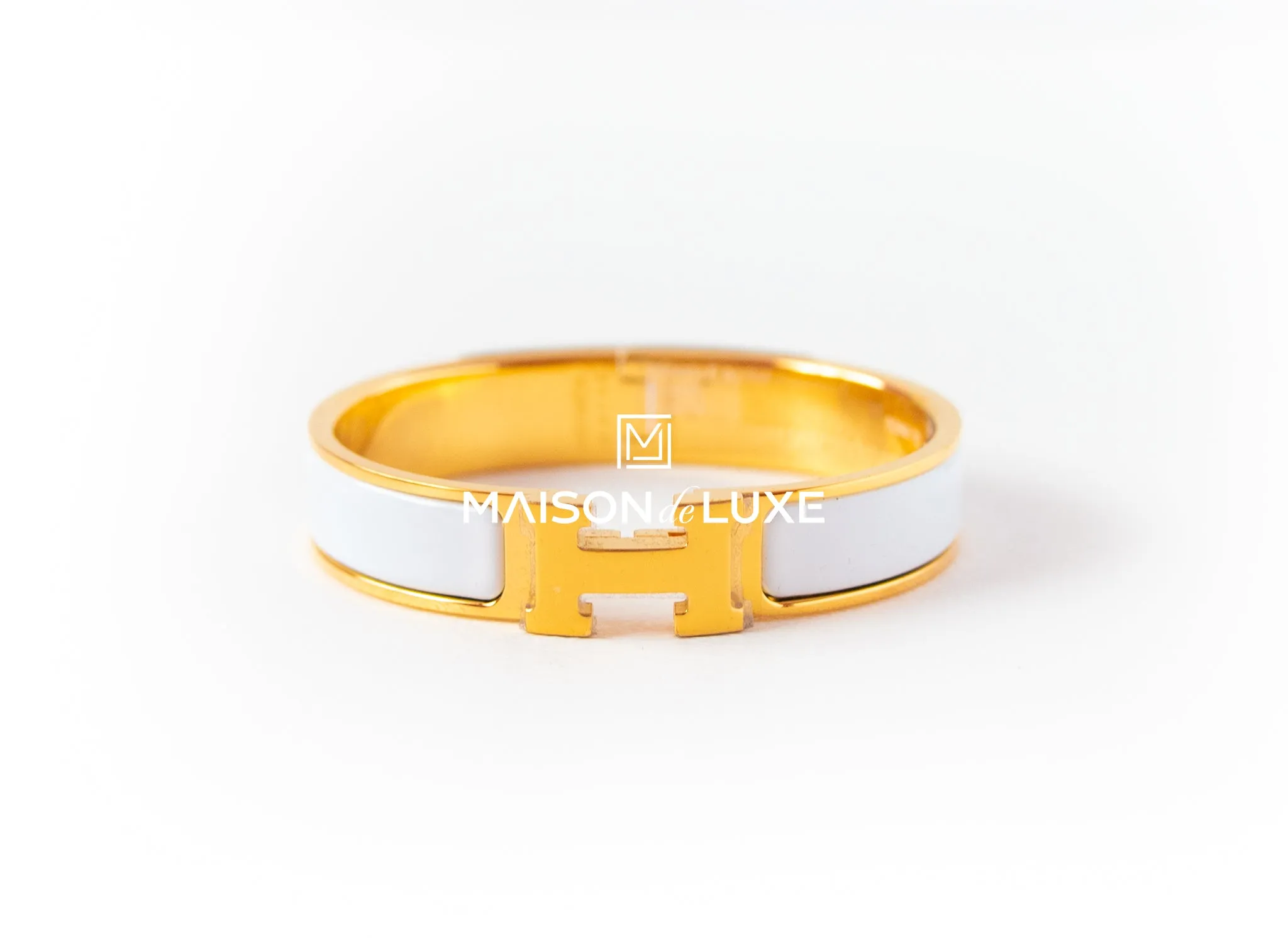 Hermes White Clic Clac H Narrow Bracelet Cuff PM