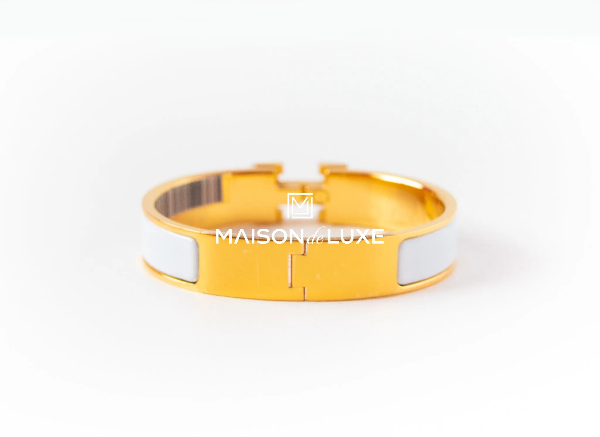 Hermes White Clic Clac H Narrow Bracelet Cuff PM