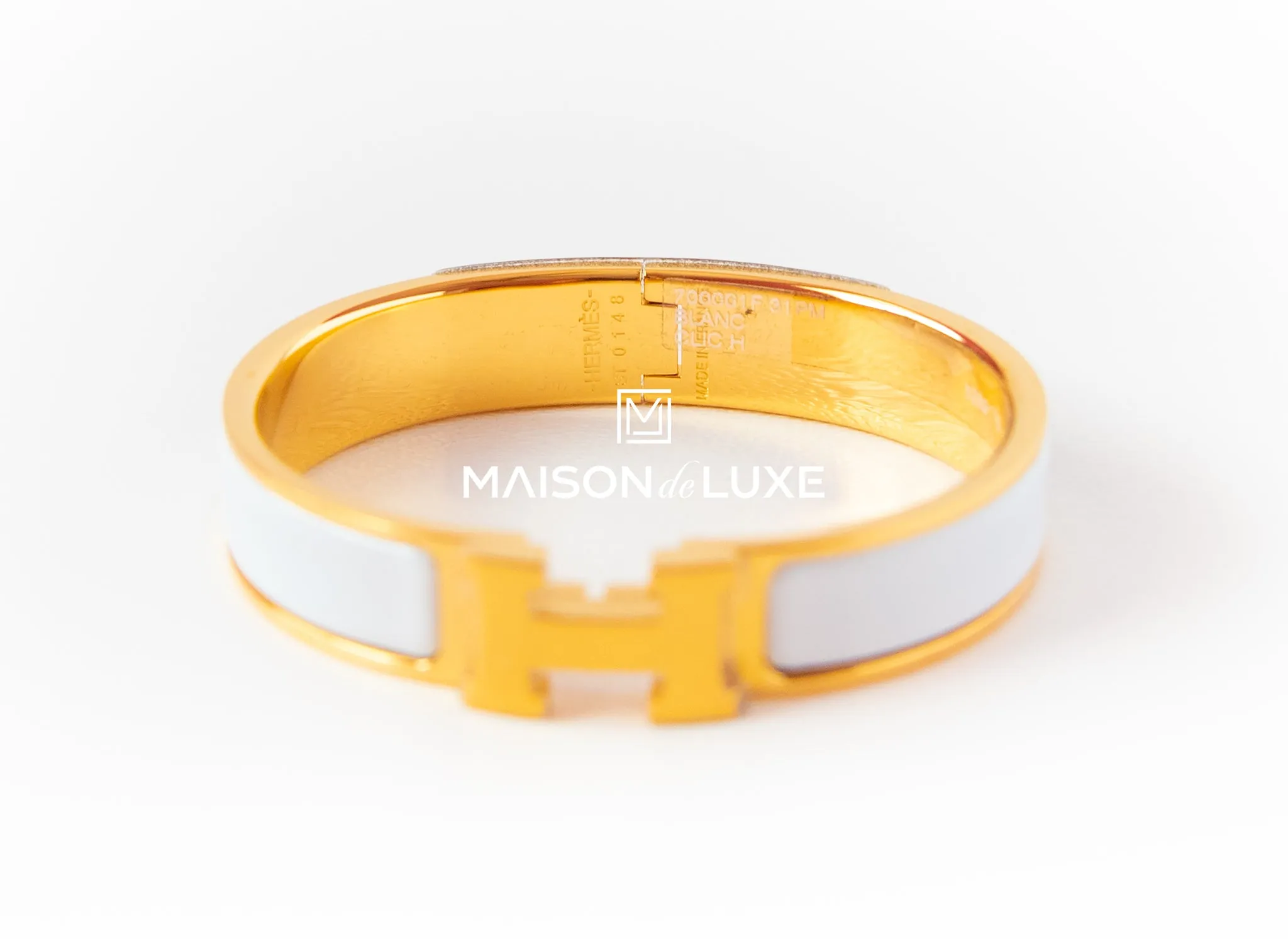 Hermes White Clic Clac H Narrow Bracelet Cuff PM