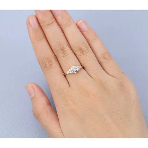 Hexagon Moissanite engagement ring vintage rose gold unique ring marquise art deco diamond wedding Anniversary promise Bridal Set on etsy