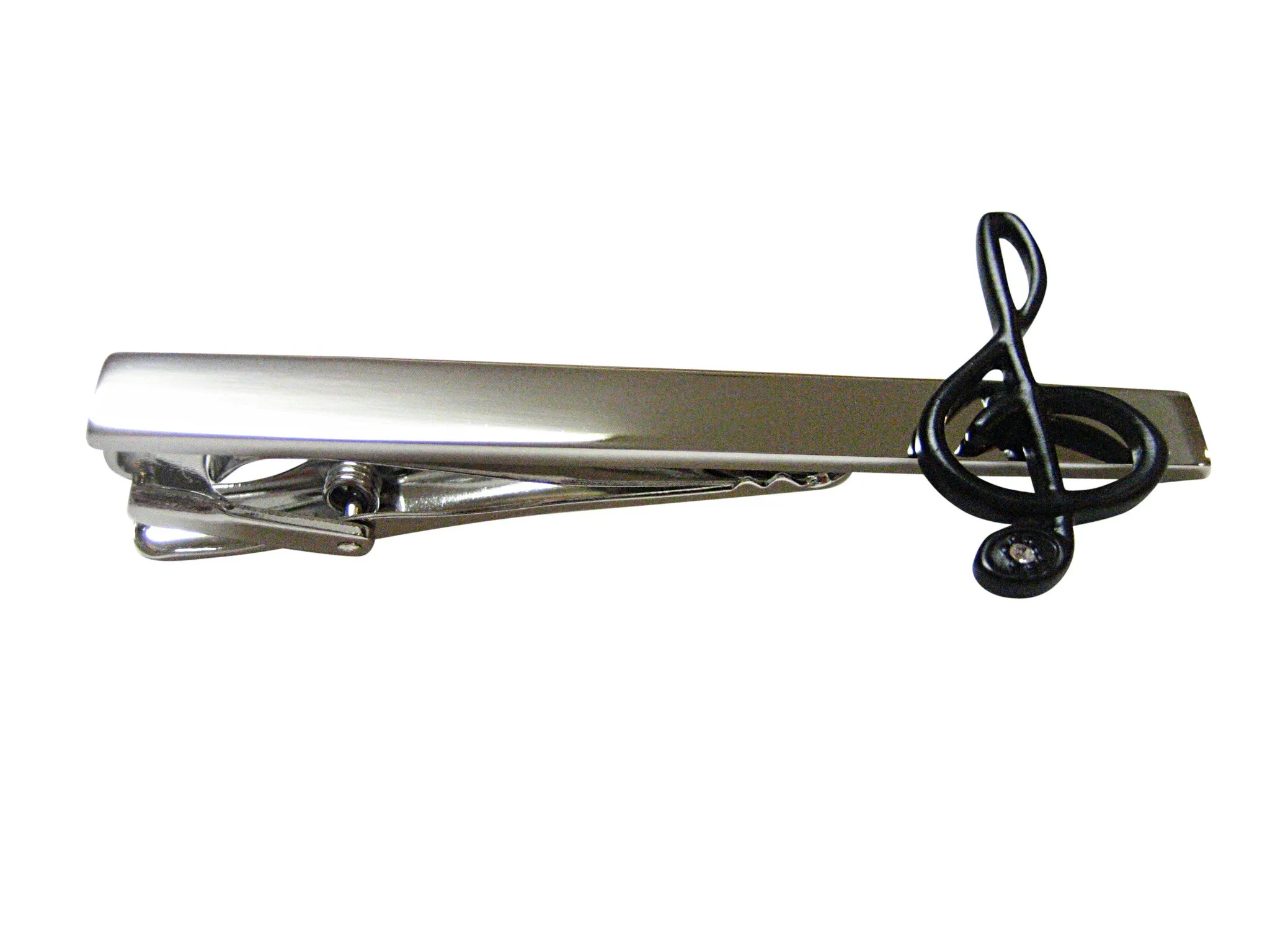 Highly Detailed Black Treble Musical Note Square Tie Clip