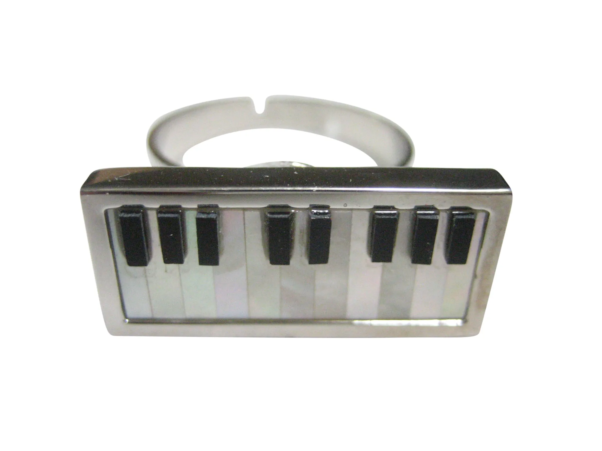 Highly Detailed Shell Insert Musical Piano Keyboard Adjustable Size Fashion Ring