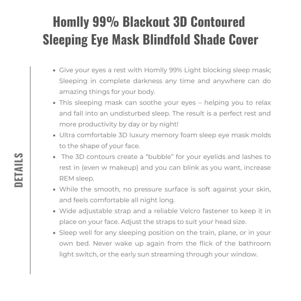 Homlly 99% Blackout 3D Contoured Sleeping Eye Mask Blindfold Shade Cover