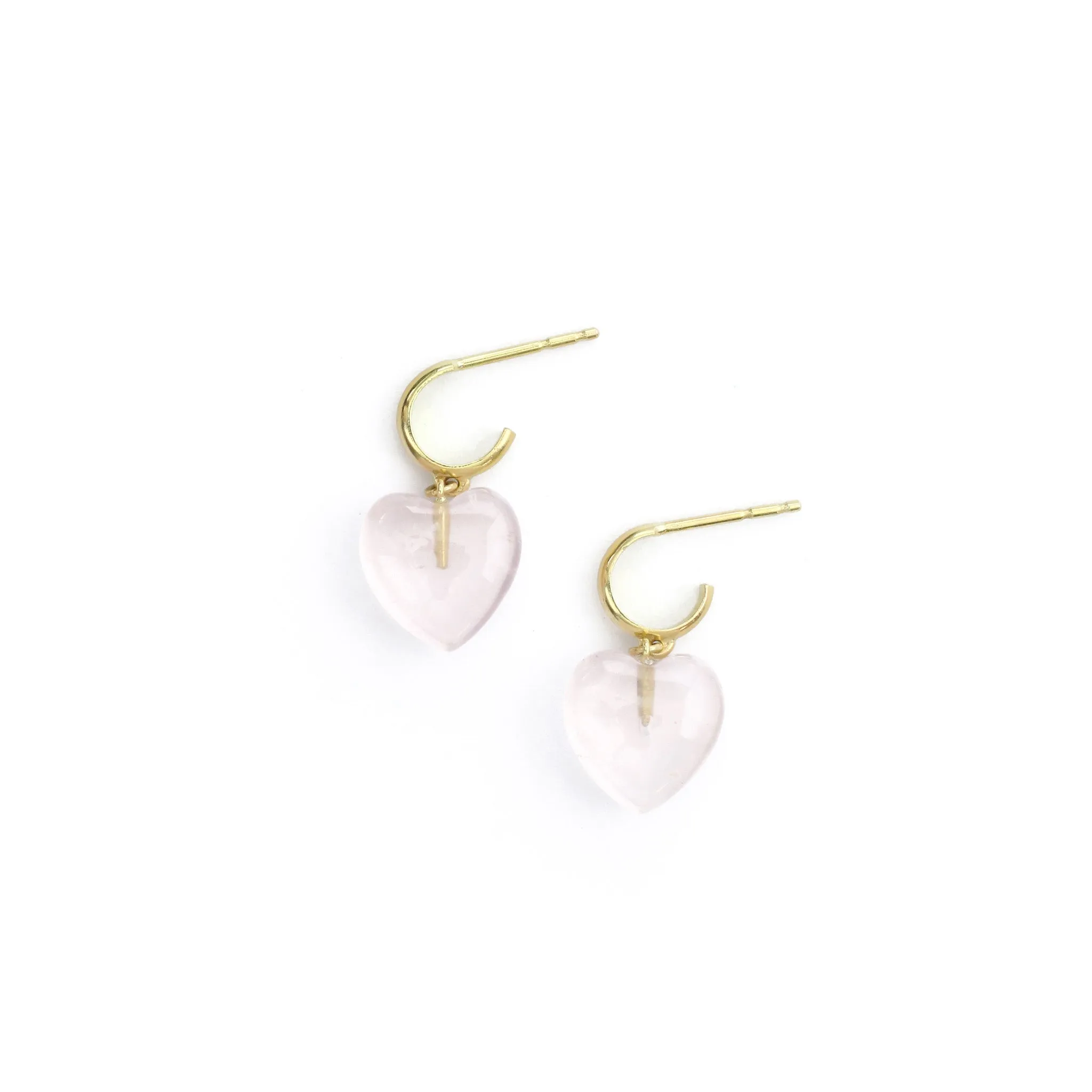 Huggie Hoops - Rose Quartz Hearts