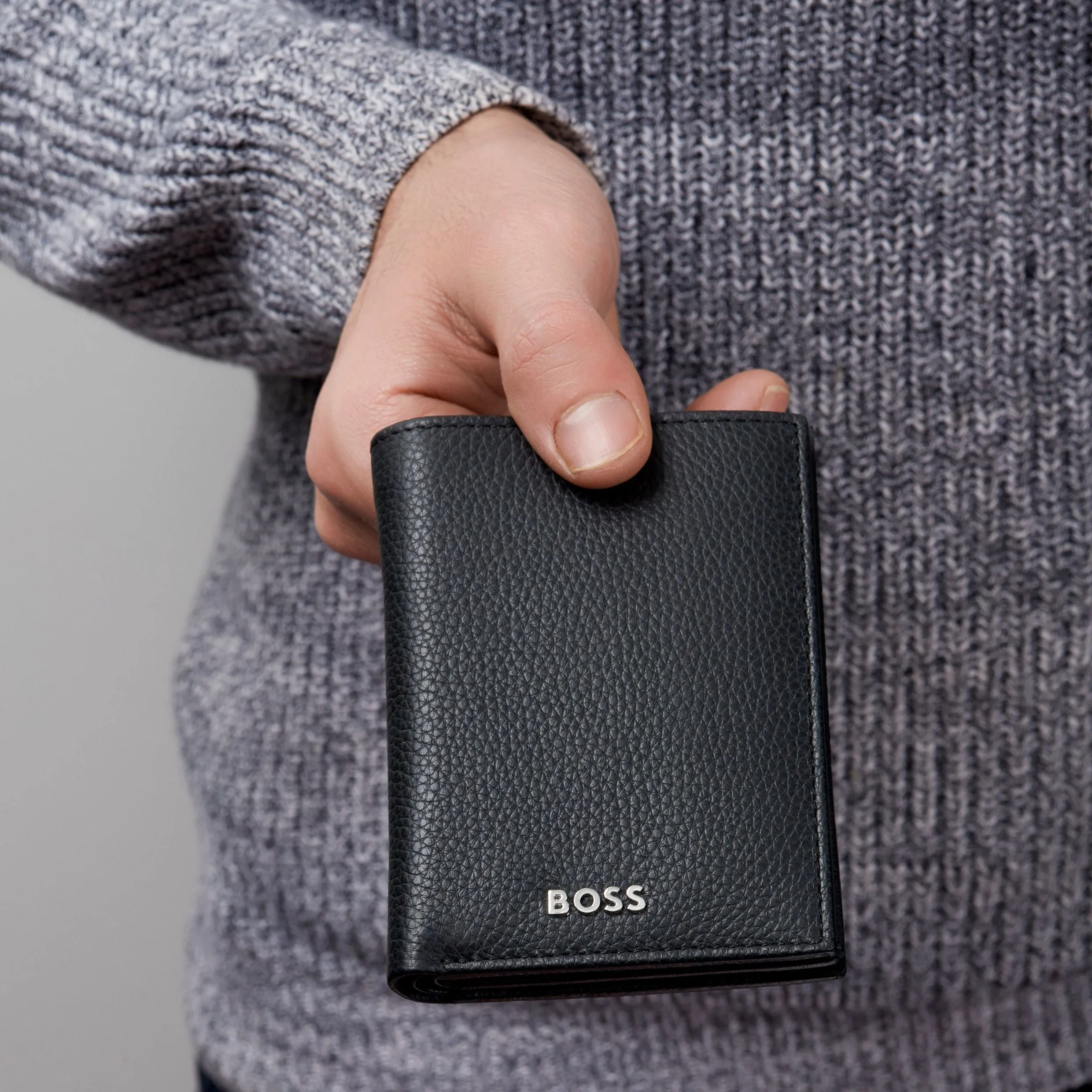 HUGO BOSS HLG416A - Card holder with flap and money pocket Classic Grained Black