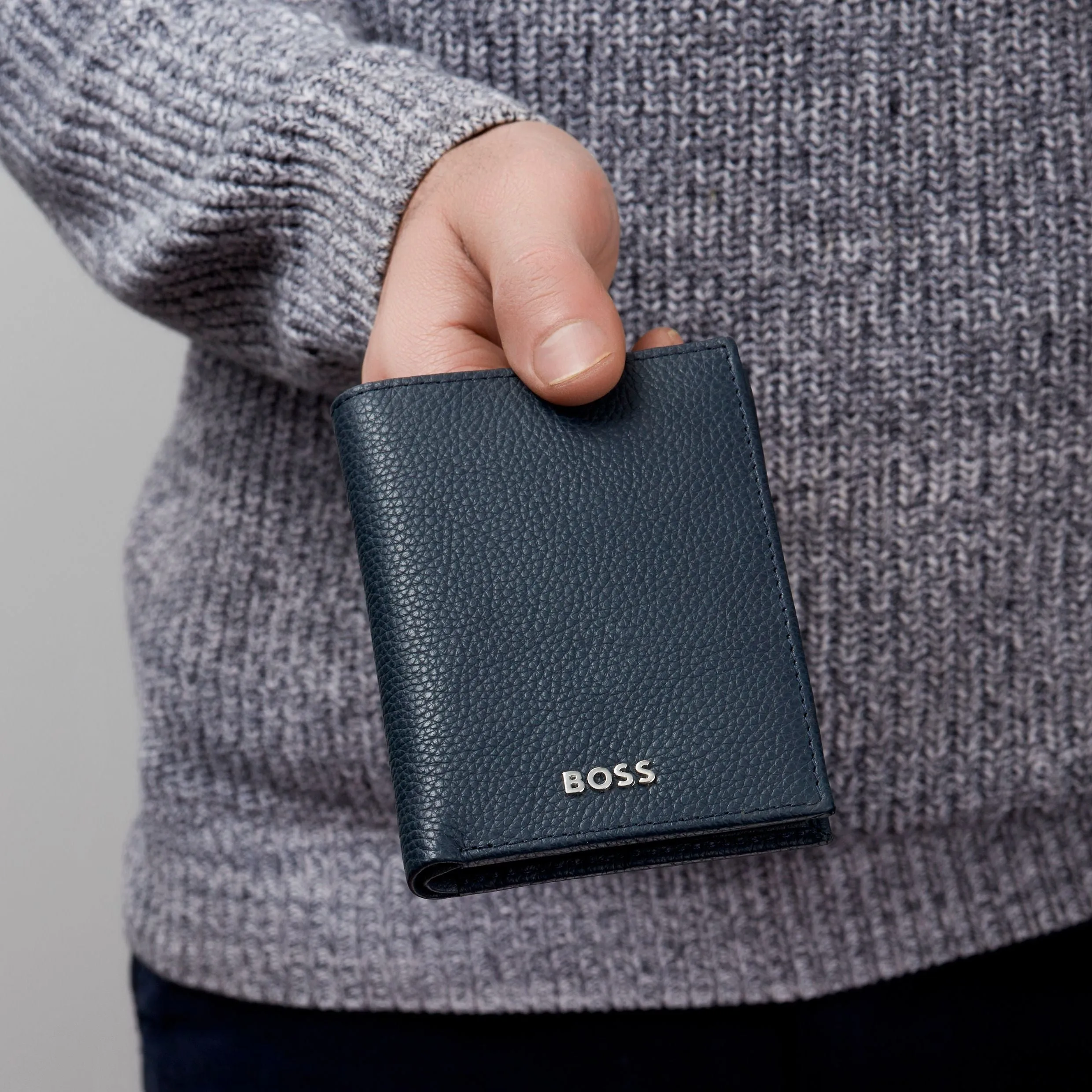 HUGO BOSS HLG416N - Card holder with flap and money pocket Classic Grained Navy