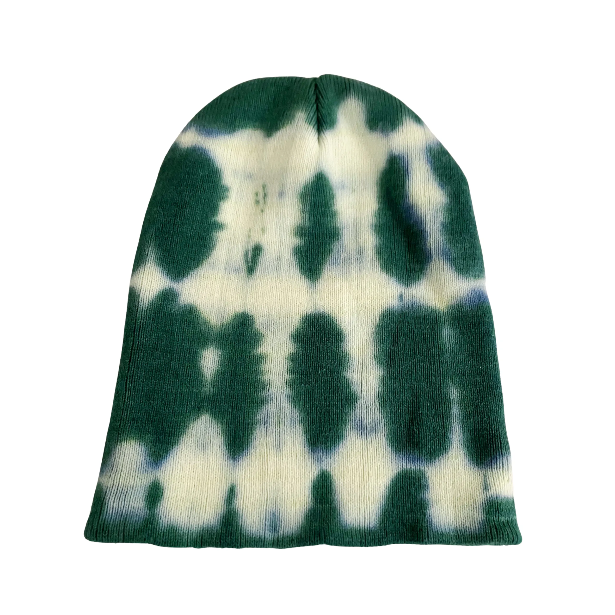 Hunter Green Tie Dye Beanie Hat, Shibori Knit Hat, Watch Cap, Ski Hat