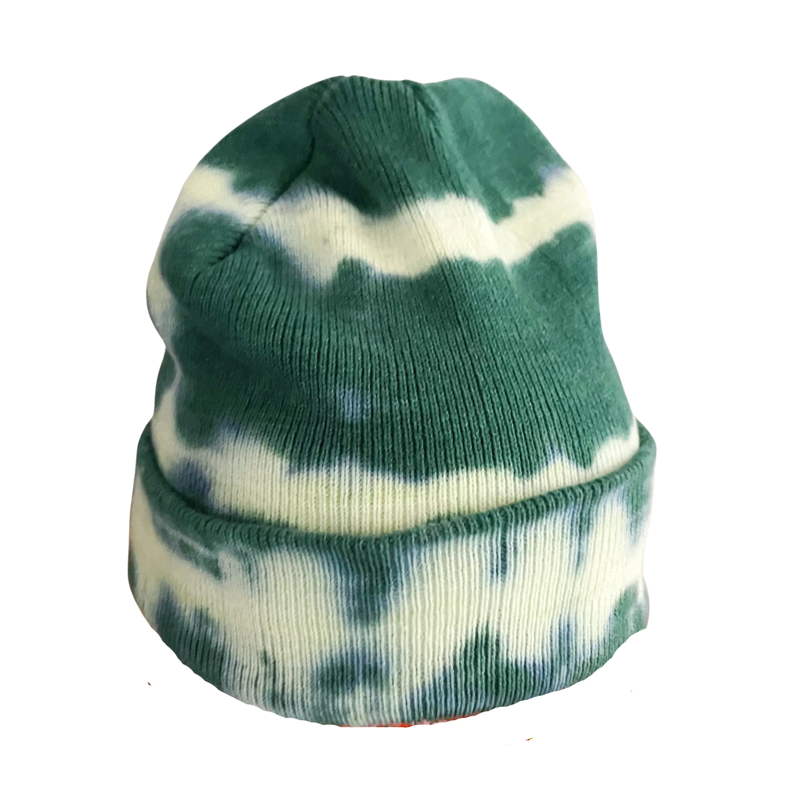 Hunter Green Tie Dye Beanie Hat, Shibori Knit Hat, Watch Cap, Ski Hat