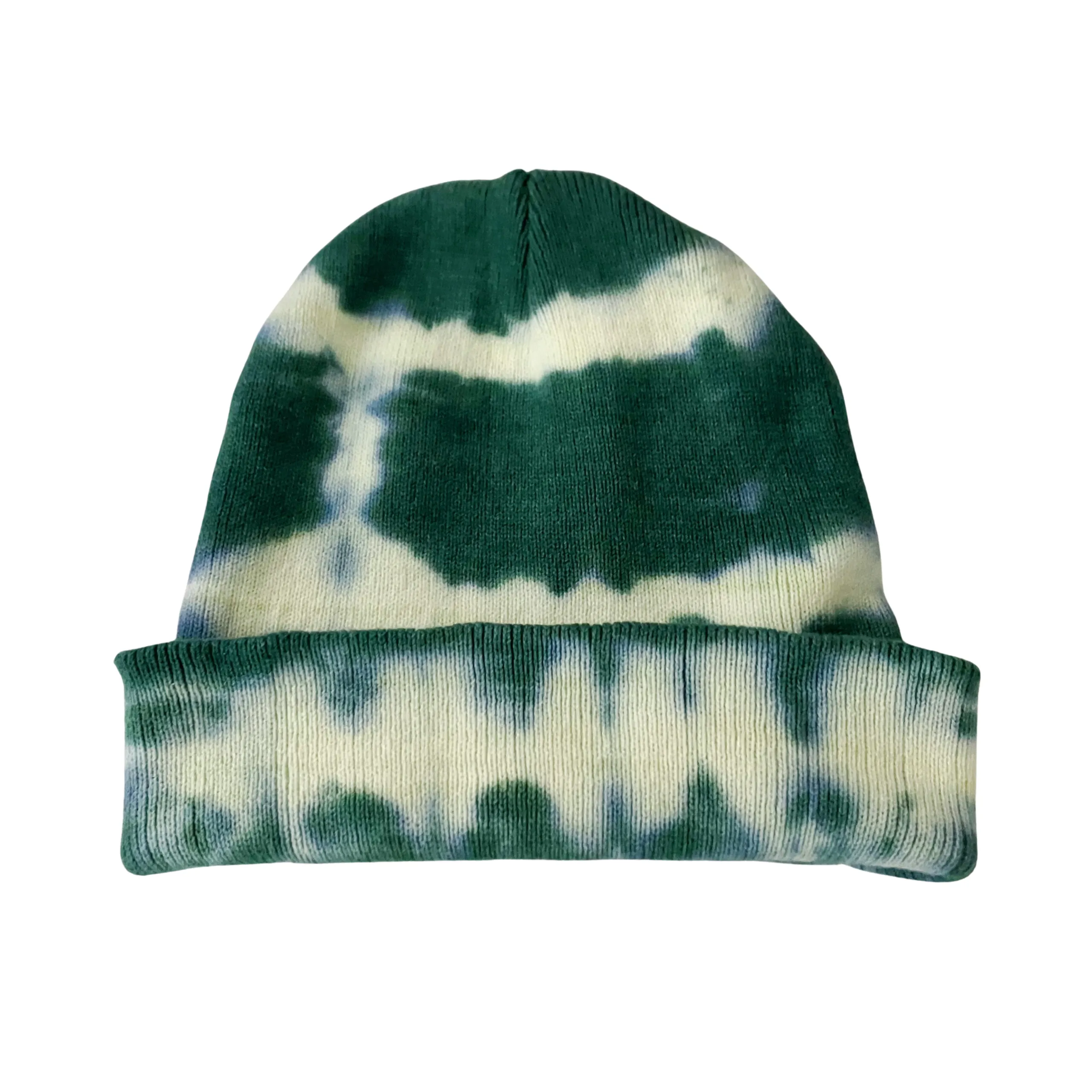 Hunter Green Tie Dye Beanie Hat, Shibori Knit Hat, Watch Cap, Ski Hat