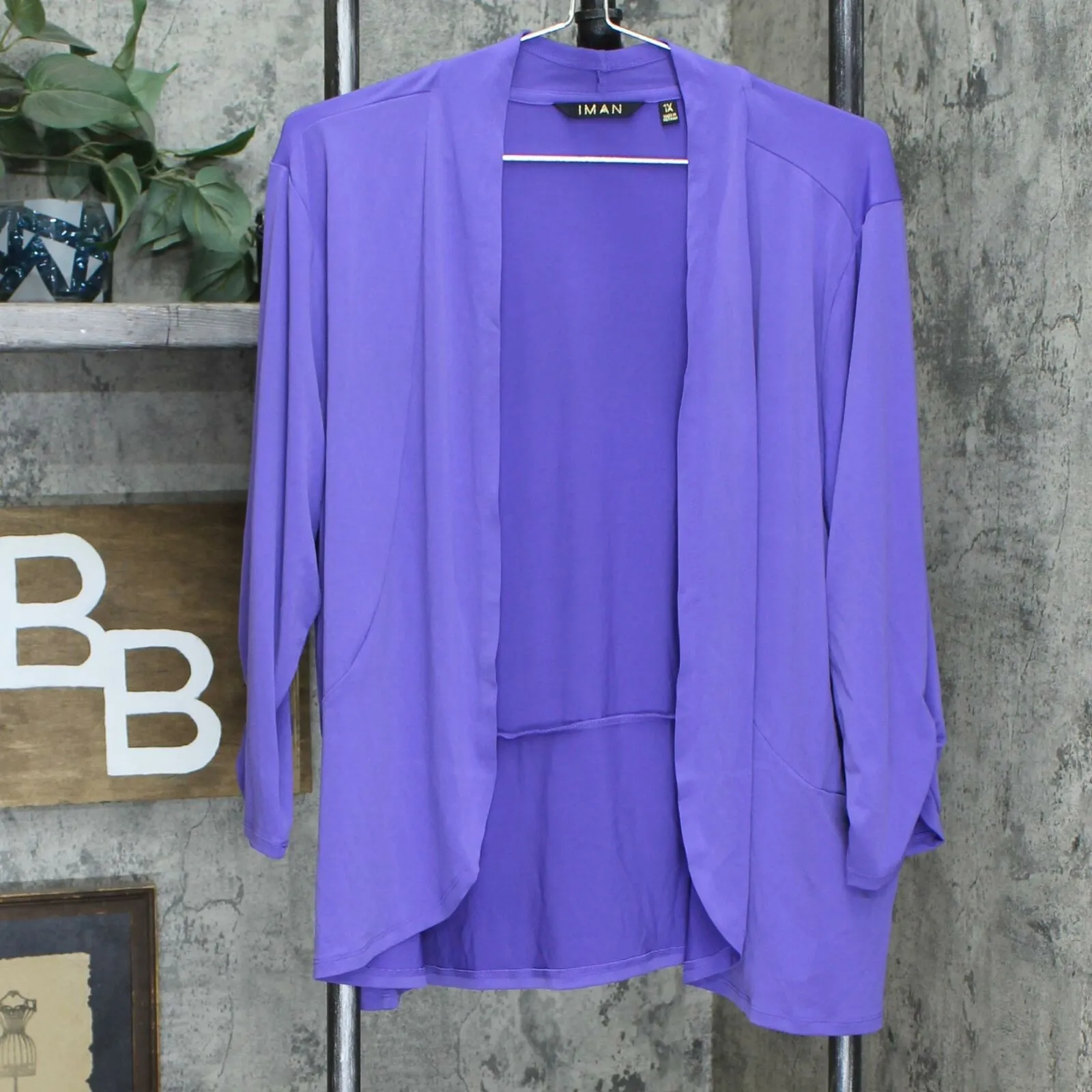 IMAN Plus Size Boho Chic Drape Front Cardigan Deep Purple 1X