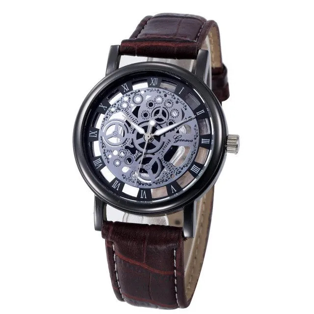 Imitation machinery Watch Men Fashion PU Leahter Men Watch Fashion Dress Business Quartz-Watch Wristwatches For Men Clock #