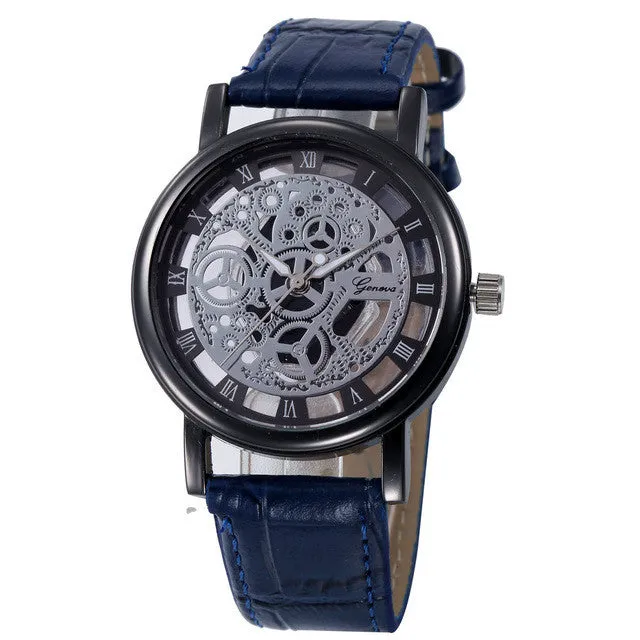 Imitation machinery Watch Men Fashion PU Leahter Men Watch Fashion Dress Business Quartz-Watch Wristwatches For Men Clock #