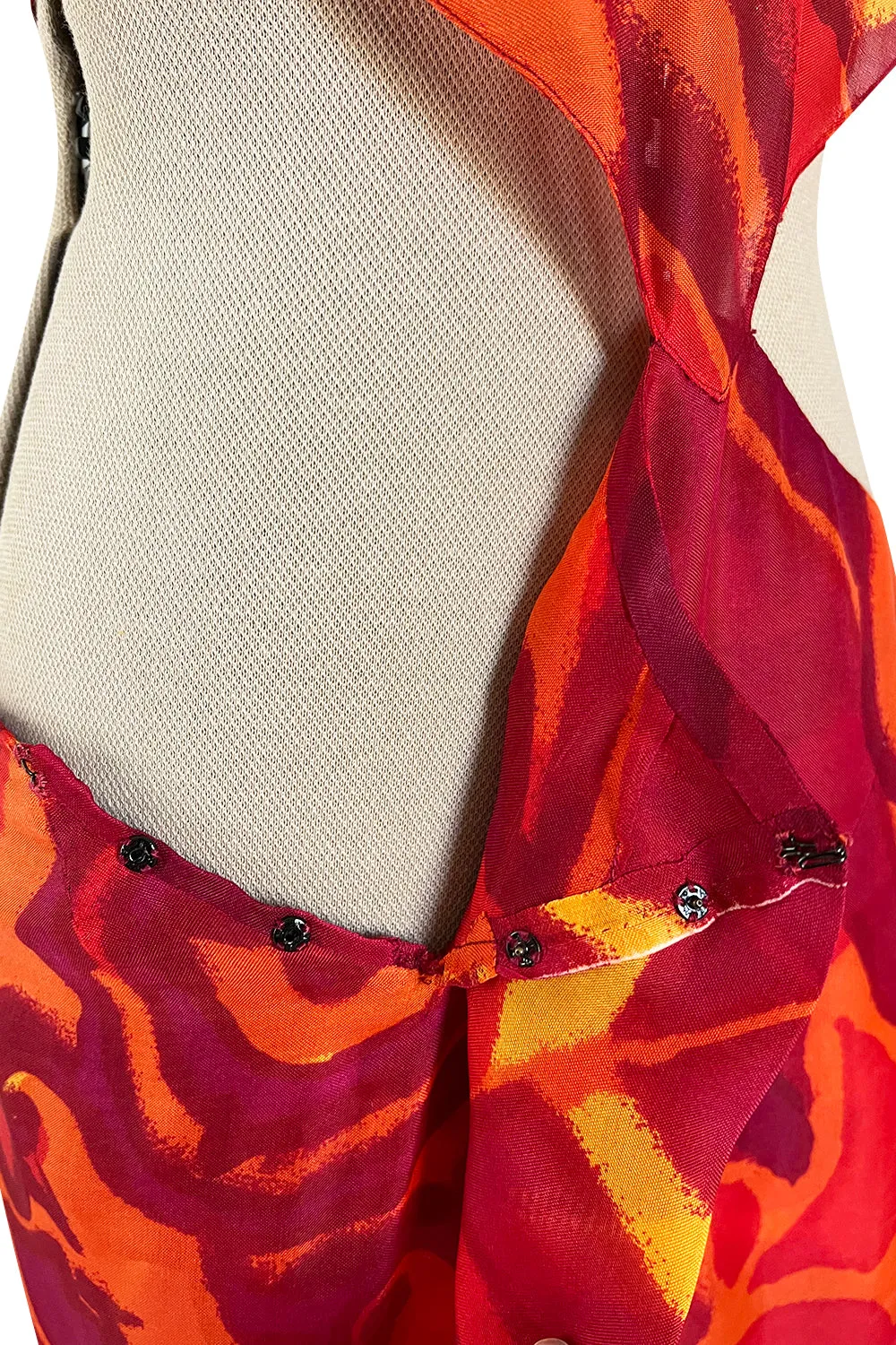 Important & Rare Spring 1966 Madame Gres Printed Silk Chiffon Cut Out Dress