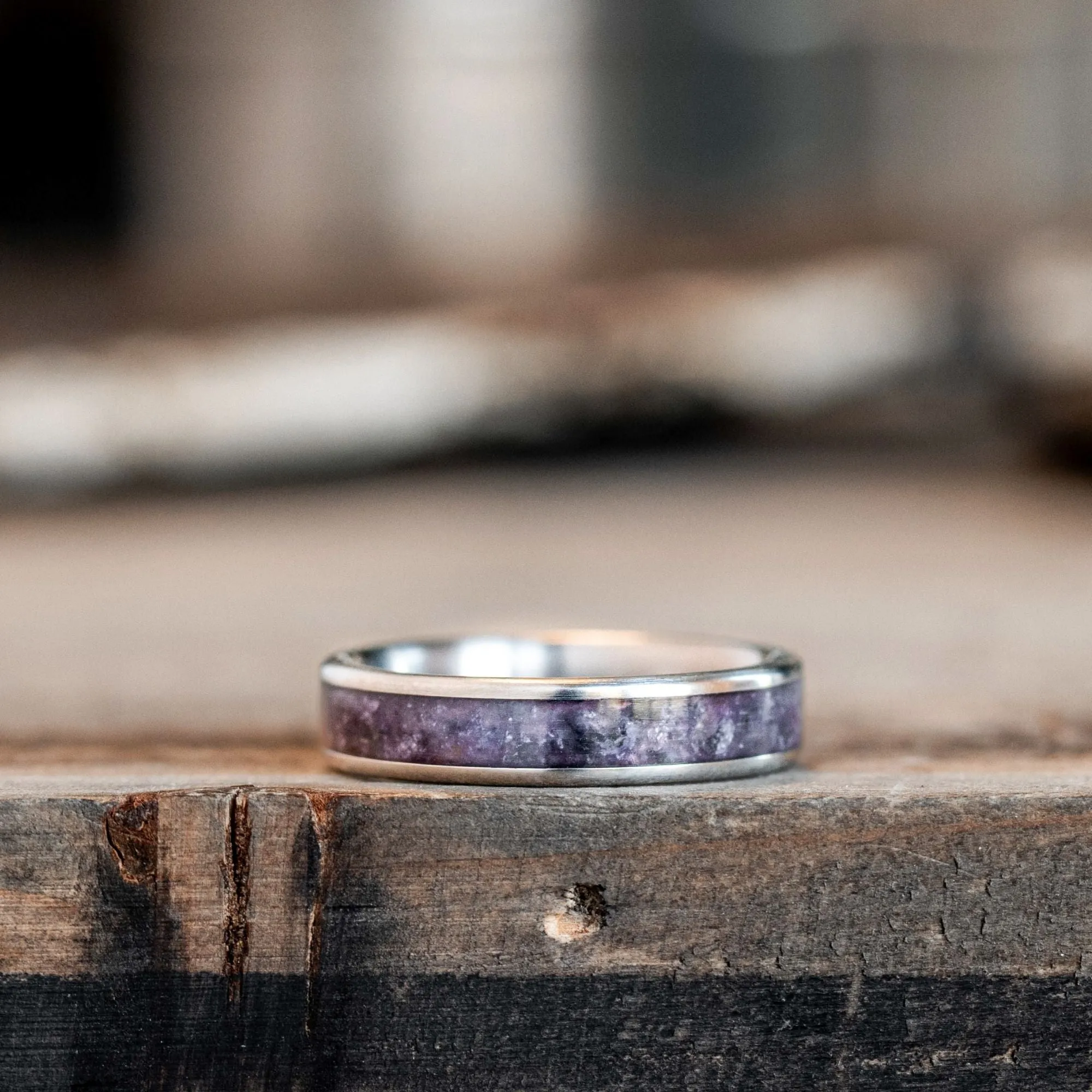 (In-Stock) Custom Amethyst and Titanium Ring - Size 4 | 4mm Wide