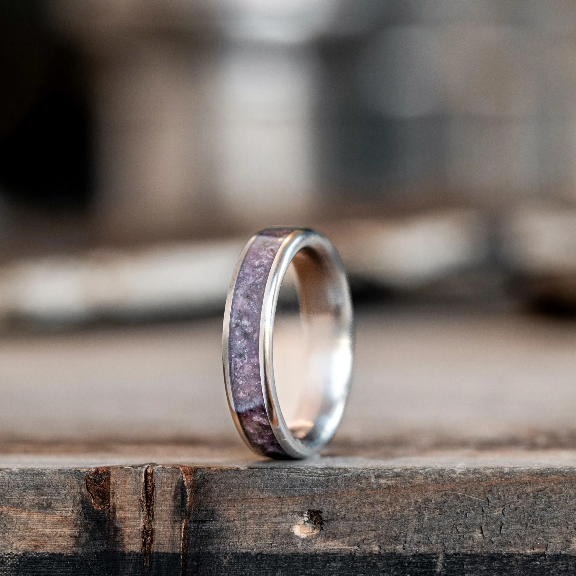 (In-Stock) Custom Amethyst and Titanium Ring - Size 4 | 4mm Wide