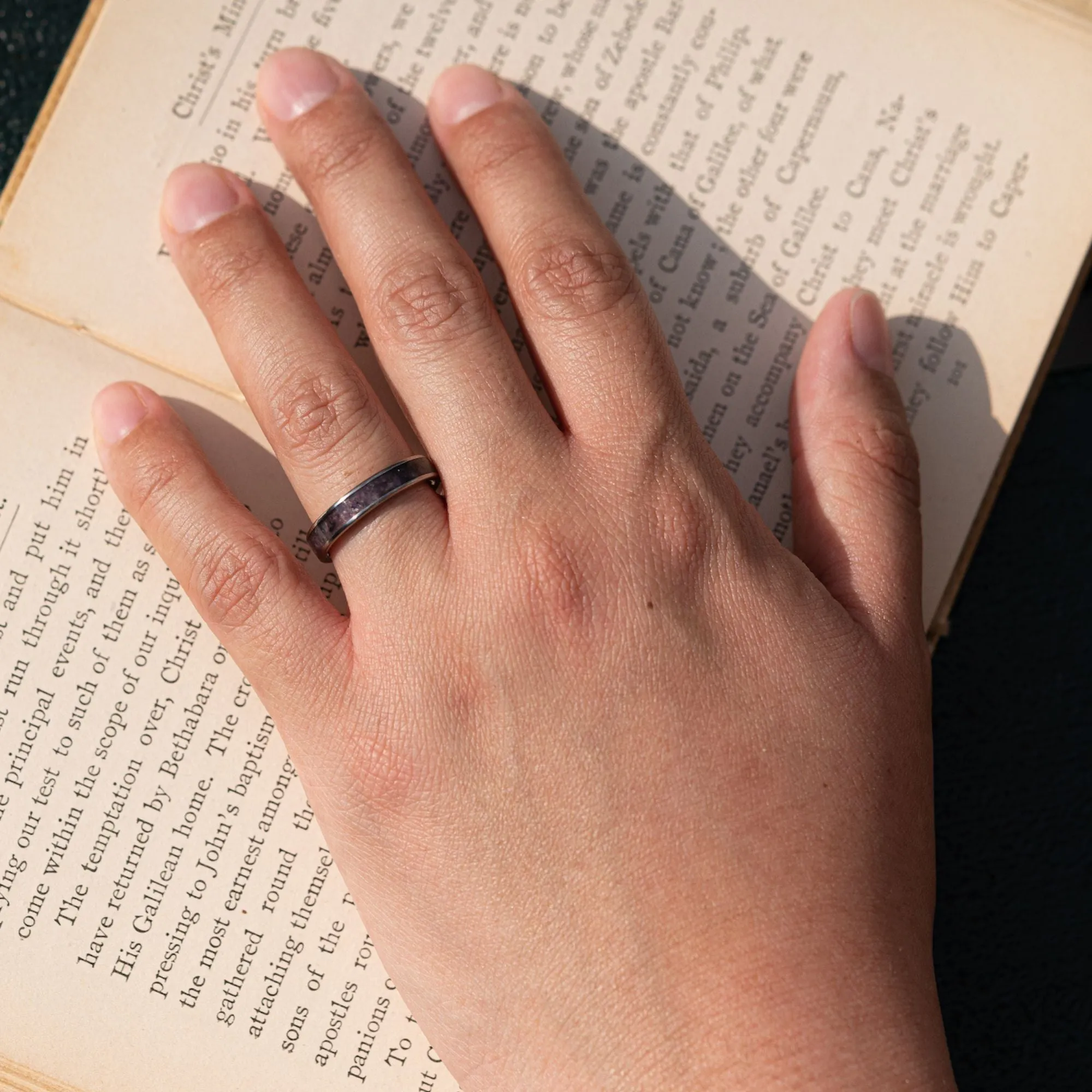 (In-Stock) Custom Amethyst and Titanium Ring - Size 4 | 4mm Wide