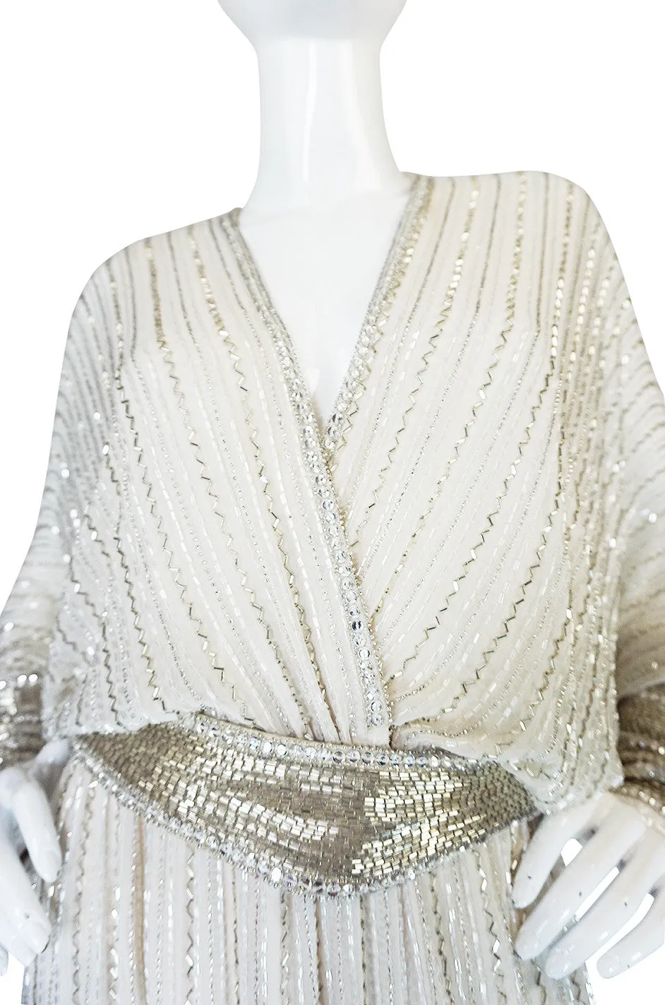 Incredible 1970s Bob Mackie Heavily Beaded Silk Dress