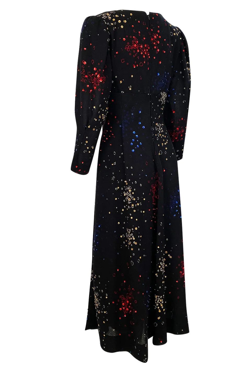 Incredible 1970s Pauline Trigere Hand Painted & Sequin Detailed Dress