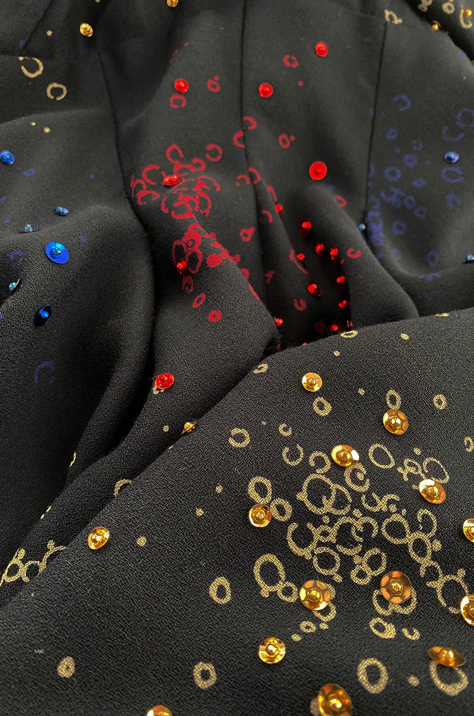 Incredible 1970s Pauline Trigere Hand Painted & Sequin Detailed Dress